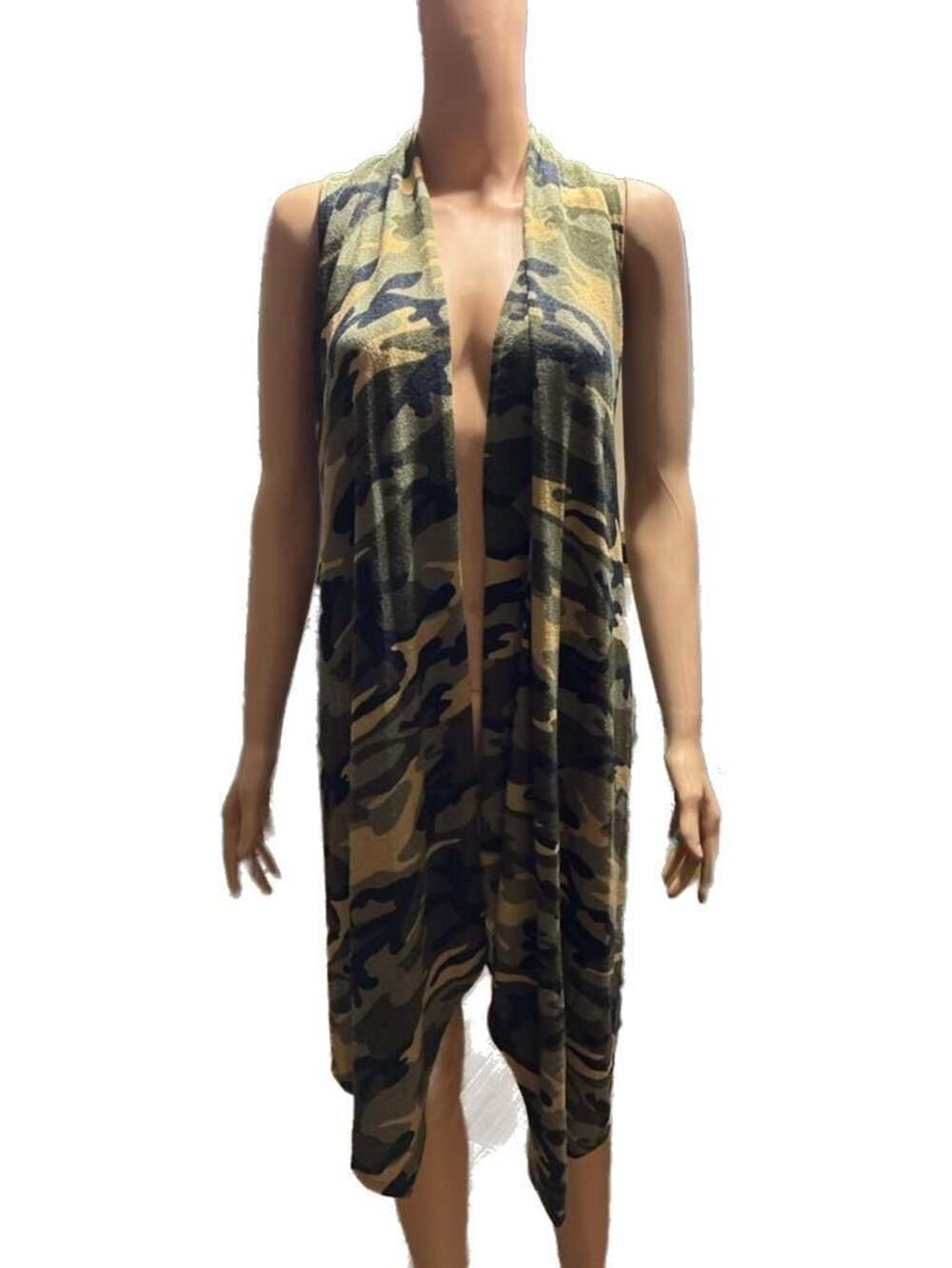 Tee for the Soul Camouflage Sleeveless Open Front Duster Vest